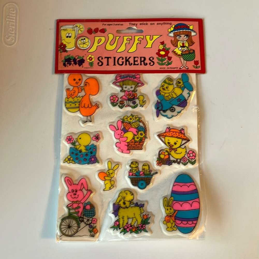 Vintage 90’s Puffy Stickers for Easter bright colors 11 stickers one sheet bunny